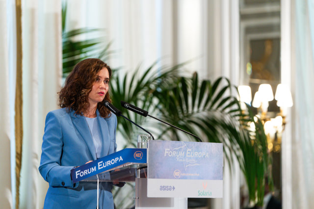 La presidenta de la Comunidad, Isabel Díaz Ayuso, en un desayuno