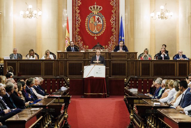 El nuevo presidente, Pedro Rollán, durante la Sesión Constitutiva, en el hemiciclo de la Cámara Alta.