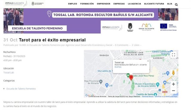 Imagen del curso de 'Tarot para el éxito empresarial' que ofertaba la Agencia de Desarrollo Local del Ayuntamiento de Alicante.