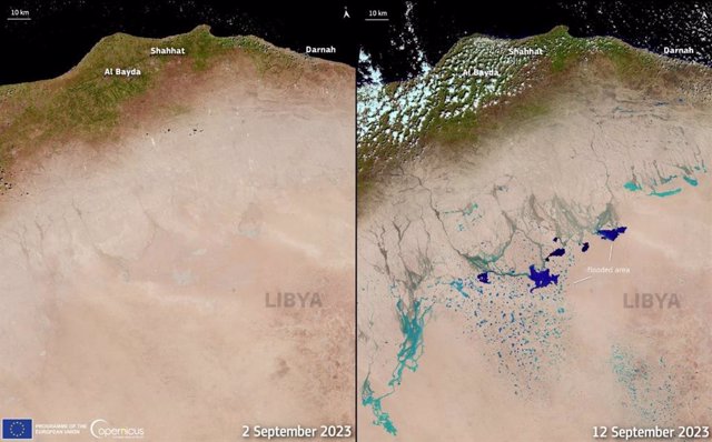 Lagos en el desierto de Libia provocados por la tormenta Daniel