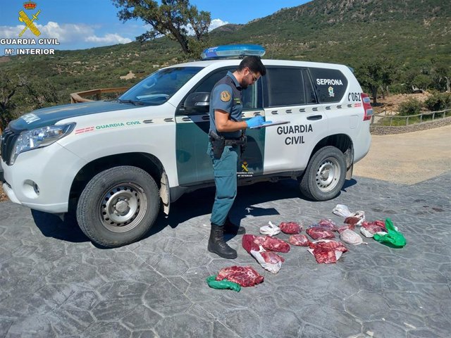 Localizan a dos cazadores furtivos con 28 kilos de jabalí troceado y un rifle con mira telescópica en Alcalá de los Gazules
