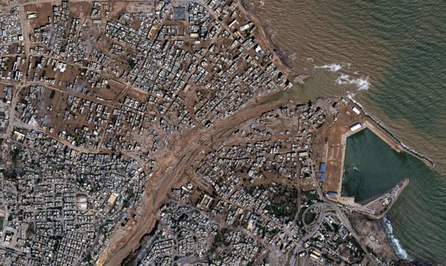 El antes y el después de las inundaciones de Libia