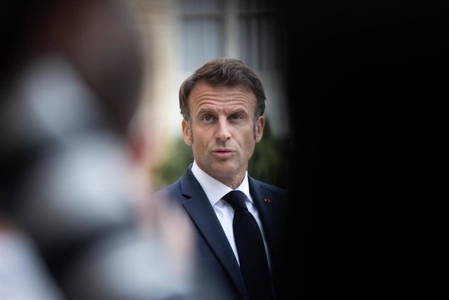Archivo - June 28, 2023, Paris, France, France: President Emmanuel Macron adresses the press along with Secretary General of NATO, ahead of their meeting at the Elysee Palace. Macron and Stoltenberg are set to discuss Sweden s Nato membership application 