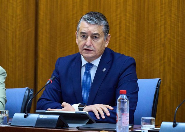 El consejero de la Presidencia, Interior, Diálogo Social y Simplificación Administrativa, Antonio Sanz, en comisión parlamentaria.