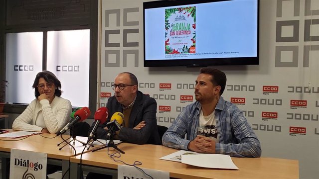 María Luisa López e Ignacio Fernández, de la Fundación Jesús Pereda, y Álex Blázquez, secretario general de CCOO Segovia.