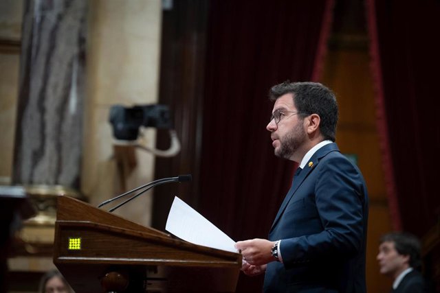 El presidente de la Generalitat, Pere Aragonès, interviene durante el Debate de Política General en el Parlament