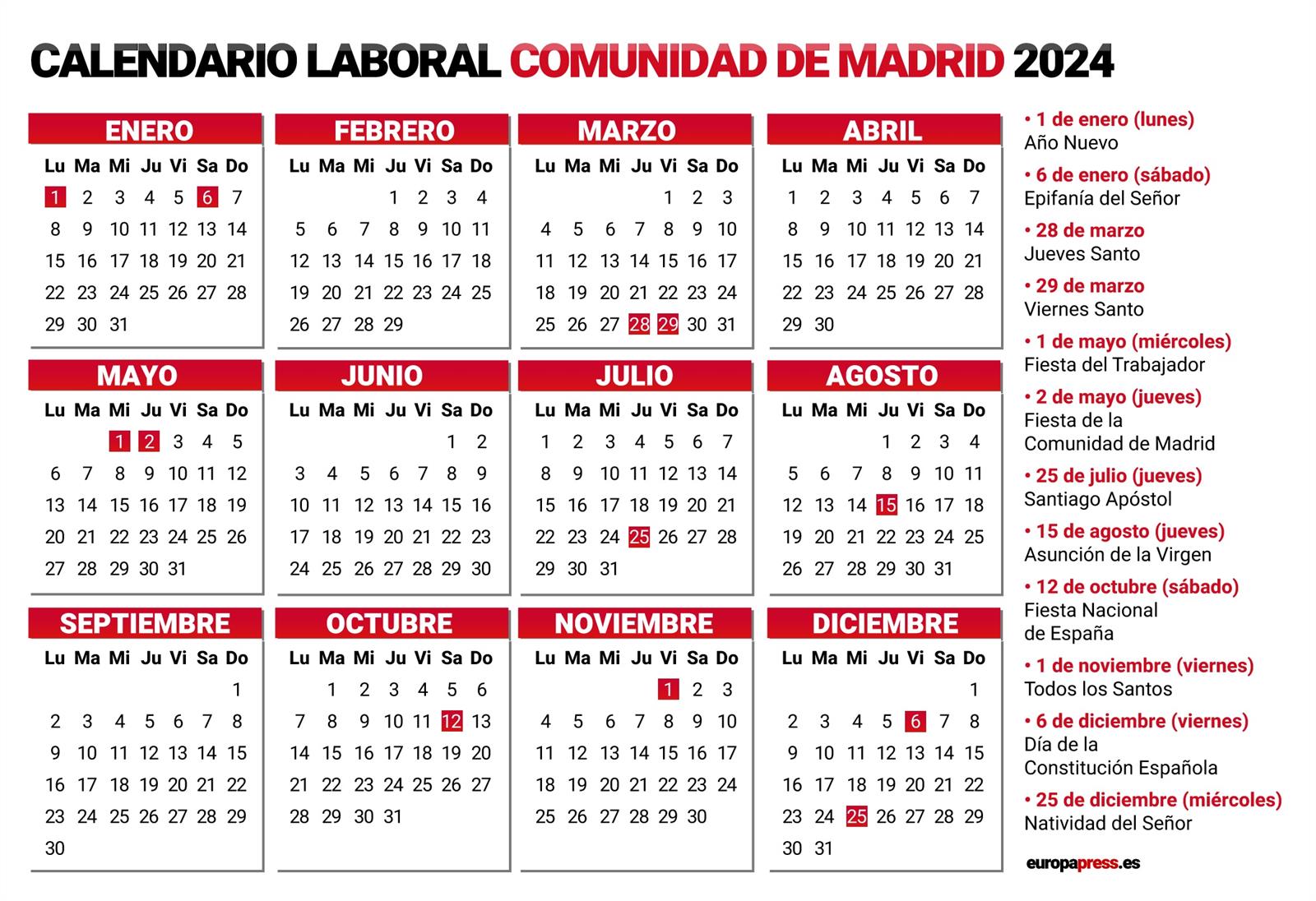 Calendario laboral en la Comunidad de Madrid para 2024