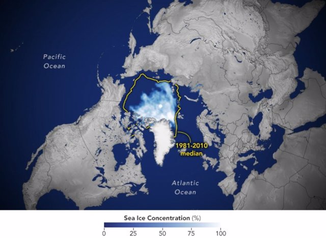 Mínimo de hielo marino en el Ártico en 2023 comaprado con el promedio de 1981-2020