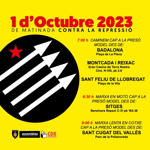 Cartell de la marxa a peu cap a l'antiga presó Model de Barcelona pel sisè aniversari de l'1-O