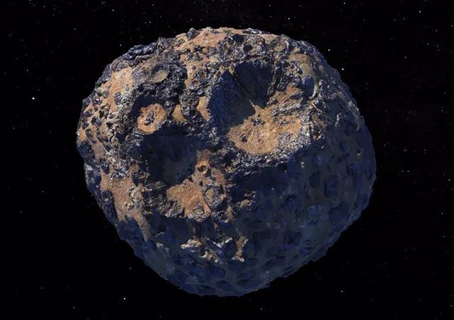 Concepto artístico que representa el asteroide Psyche, rico en metales, que se encuentra en el cinturón de asteroides principal entre Marte y Júpiter.