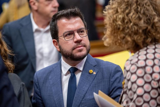 El presidente de la Generalitat de Catalunya, Pere Aragonès, durante el tercer Debate de Política General de la legislatura, en el Parlament de Catalunya, a 29 de septiembre de 2023, en Barcelona, Catalunya (España).