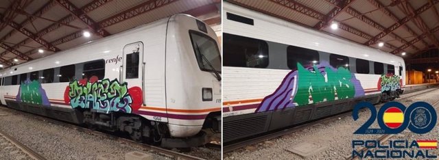 Dos detenidos por realizar pintadas al vagón de un tren en Medina del Campo (Valladolid).