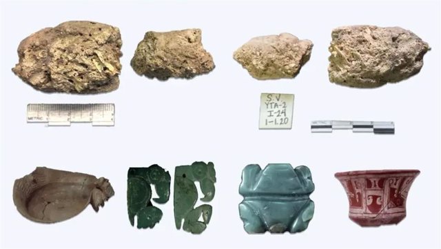 Coprolitos y artefactos recuperados de los sitios arqueológicos Huecoide y Saladoide.