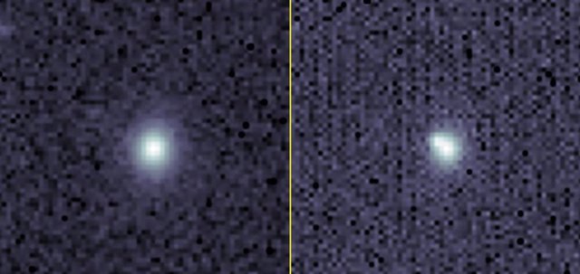 Una imagen de antes (izquierda) y después de la galaxia donde ocurrió SN2023tyk. La región superior izquierda de la galaxia (derecha) parece bulbosa y deforme, donde explotó la estrella.