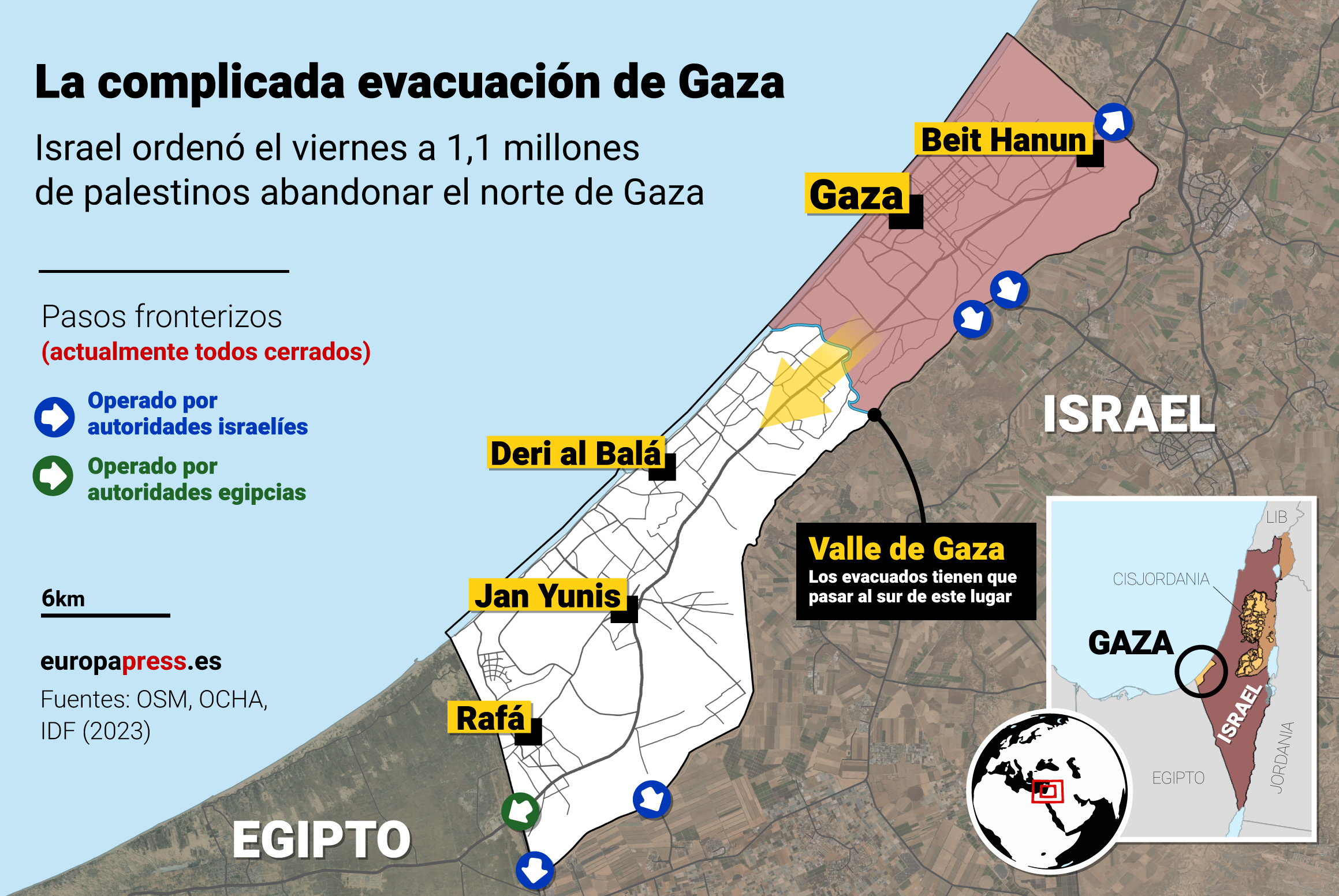 Mapa de la evacuación de Gaza