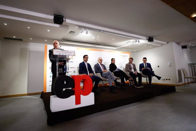 Javier Tebas, presidente de LaLiga, durante su intervención en el Desayuno Deportivo de Europa Press sobre la piratería en eventos deportivos