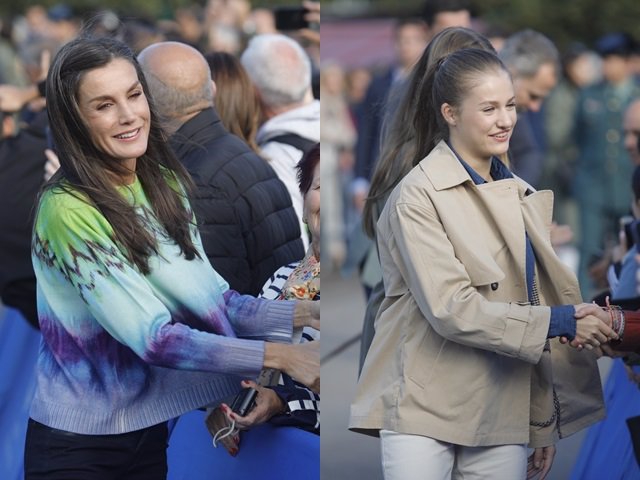 La Reina Letizia y la Princesa Leonor a su llegada a la entrega del Premio al Pueblo Ejemplar de Asturias 2023, a 21 de octubre de 2023, en Arroes, Villaviciosa, Asturias (España).