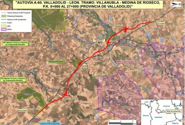 Mitma aprueba el expediente de información pública de los proyectos de la A-60 entre Villanubla y Rioseco.