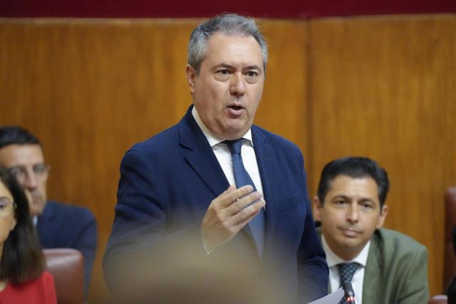 El presidente del Grupo Socialista en el Parlamento andaluz, Juan Espadas, en el Pleno de la Cámara.