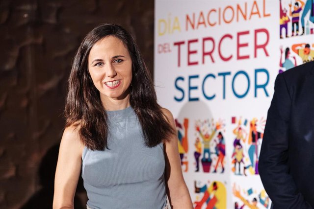 La ministra de Derechos Sociales y Agenda 2030 en funciones, Ione Belarra, durante la inauguración del acto conmemorativo por el Día del Tercer Sector de Acción Social, en CaixaForum, a 9 de octubre de 2023, en Madrid (España). 