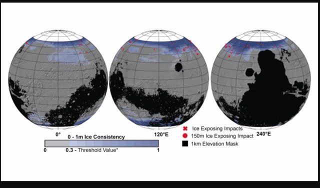 Distribución probable del hielo enterrado en el metro superior del subsuelo de Marte