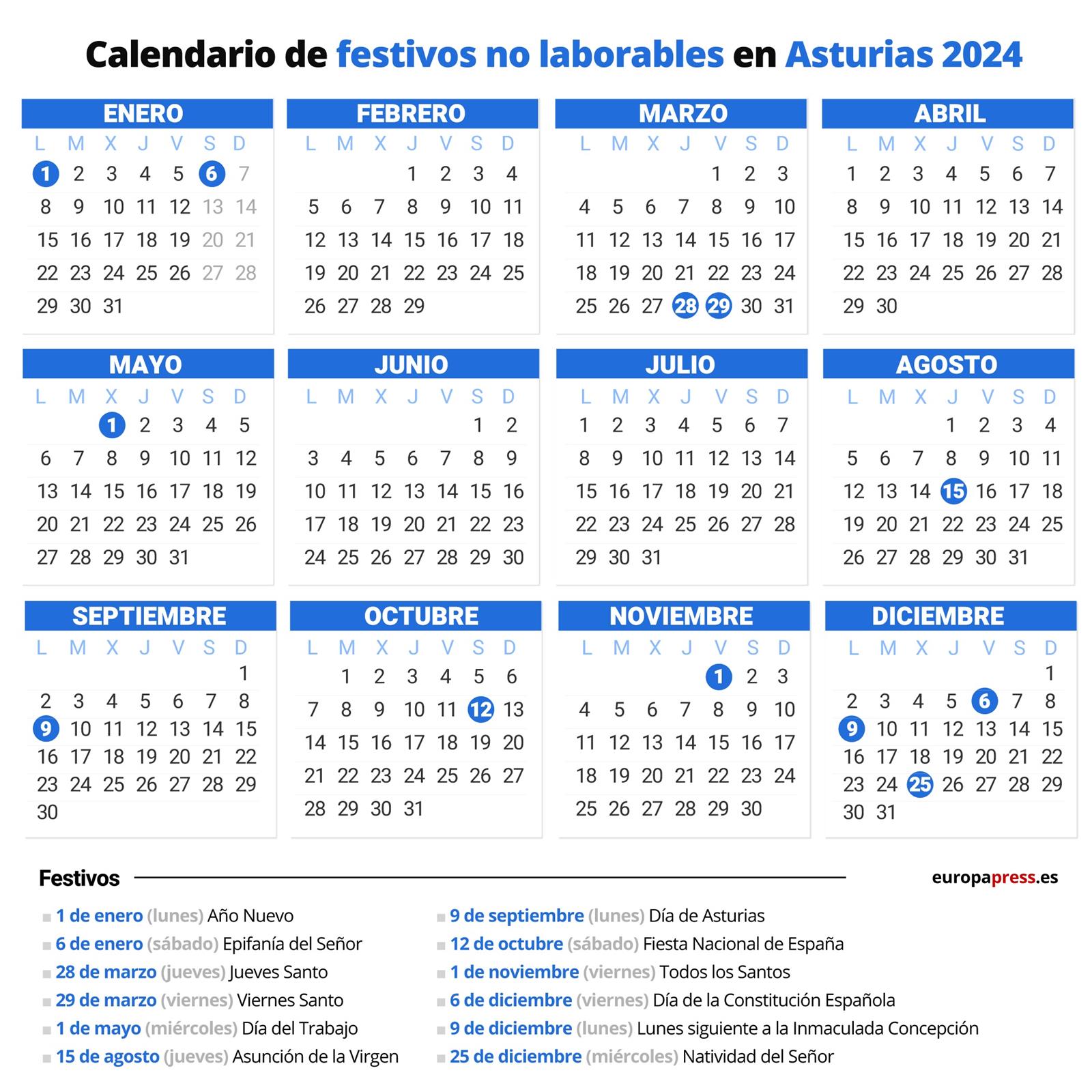 Calendario Laboral 2024, Días Festivos Y Puentes En Asturias