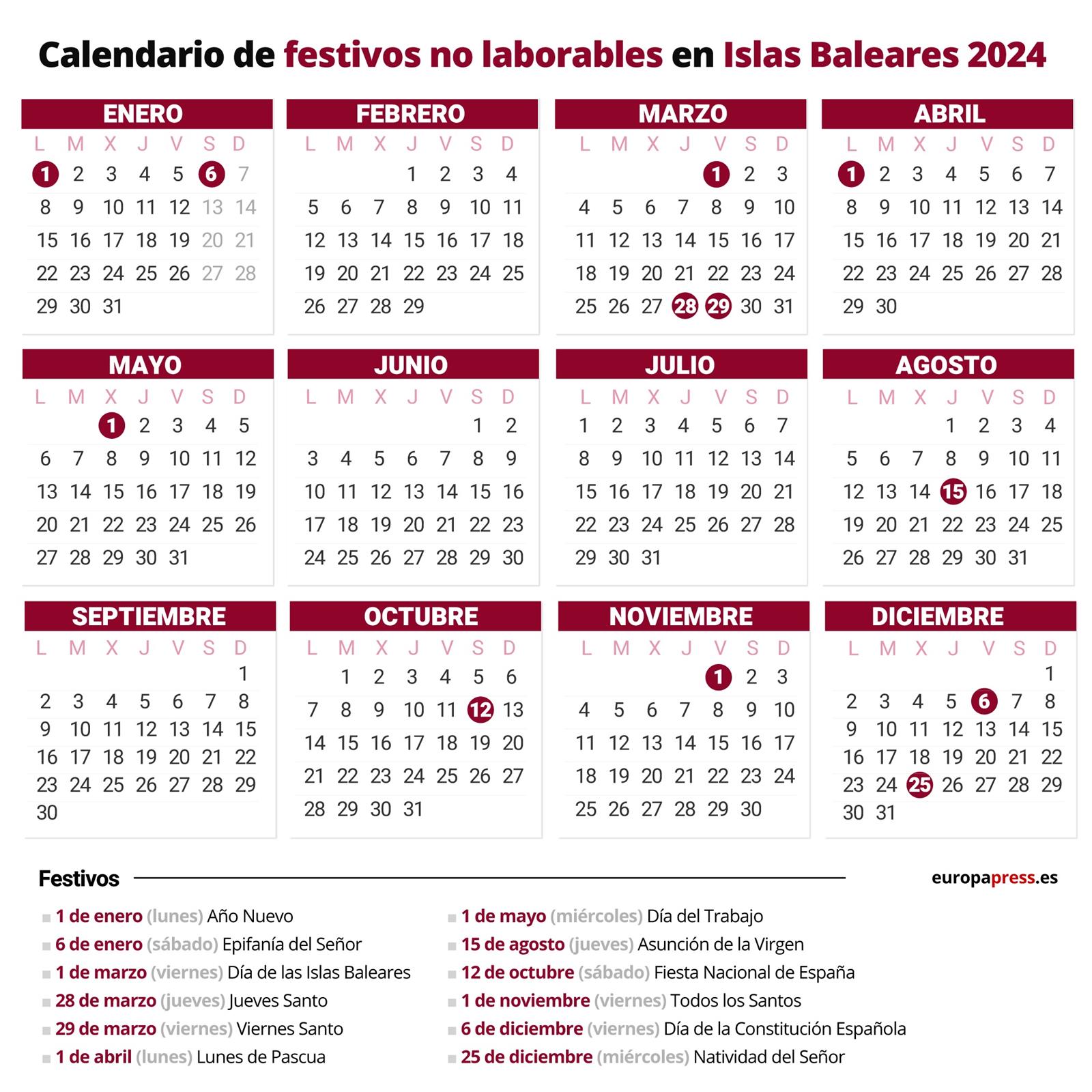 Calendario Laboral 2024 Días Festivos Y Puentes En Islas Baleares 0664