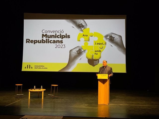 El líder de ERC, Oriol Junqueras, en la Convención de Municipios Republicanos de ERC celebrada en Llinars del Vallès (Barcelona).
