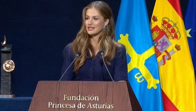 La princesa Leonor durante su intervención en la Ceremonia de los Premios Princesa de Asturias 2023.
