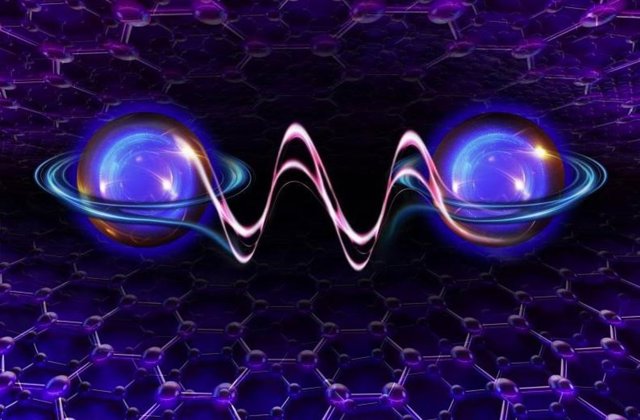 Interpretación artística de la correlación electrónica, o capacidad de los electrones para comunicarse entre sí, que puede ocurrir en un tipo especial de grafito (mina de lápiz).