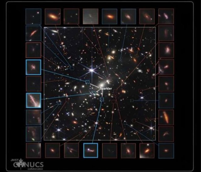 Esta imagen muestra el Primer Campo Profundo de Galaxias de Webb, la primera imagen científica revelada por JWST.