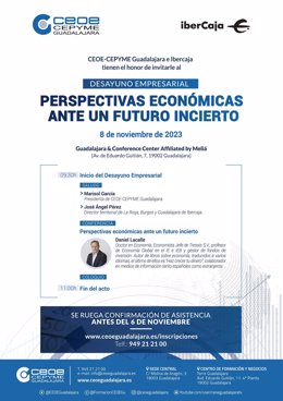 Cartel del desayuno organizado por CEOE-Cepyme en Guadalajara en el que participará el economista Daniel Lacalle