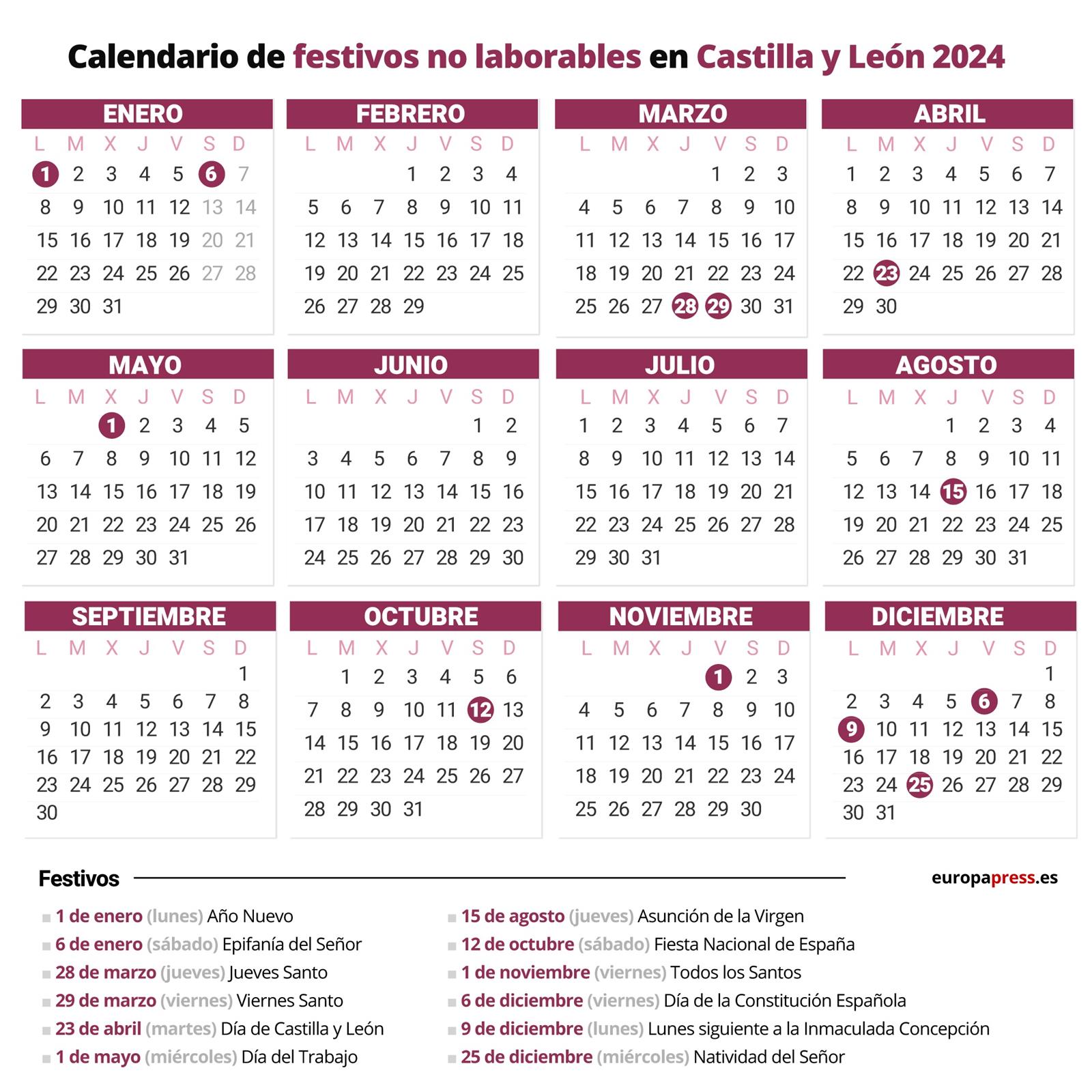 Calendario laboral 2024, días festivos y puentes en Castilla y León