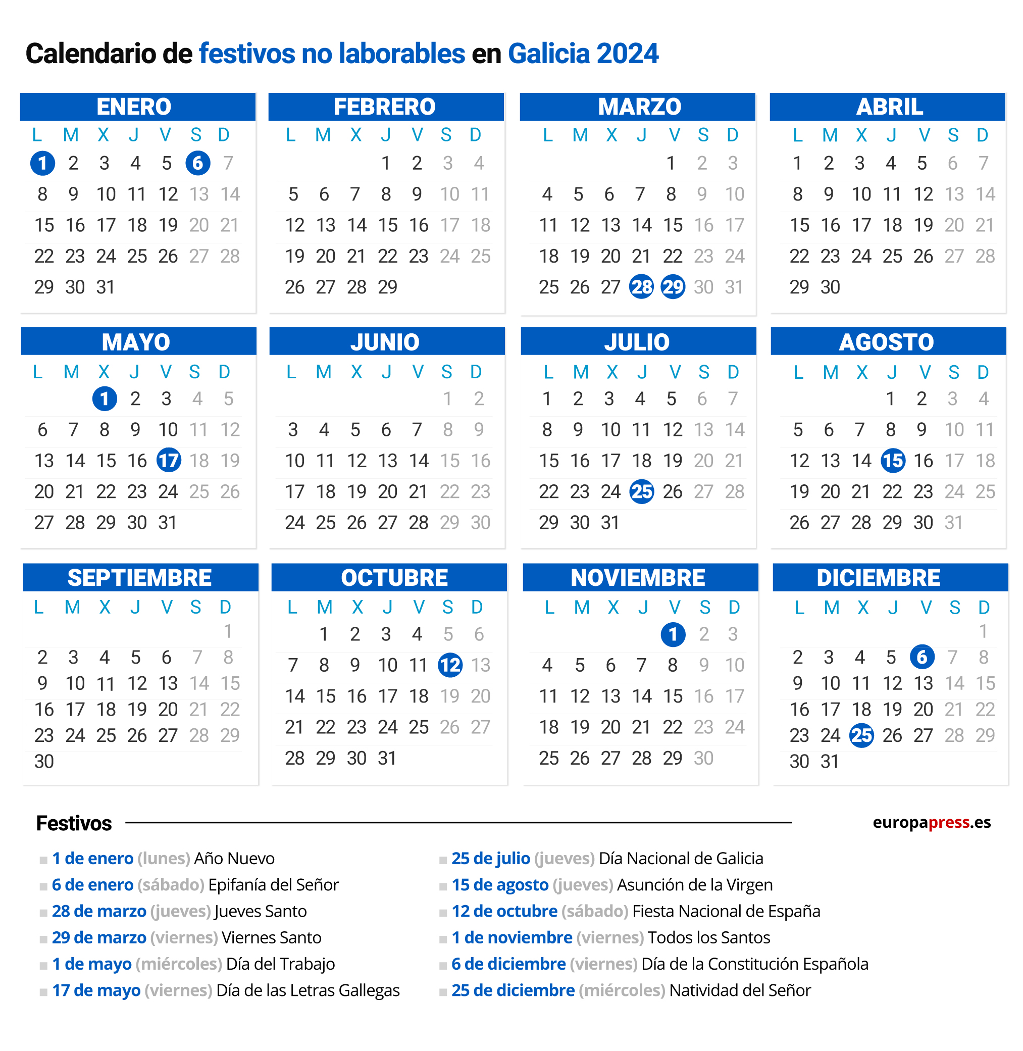 Calendario Laboral 2024 Días Festivos Y Puentes En Galicia 9255