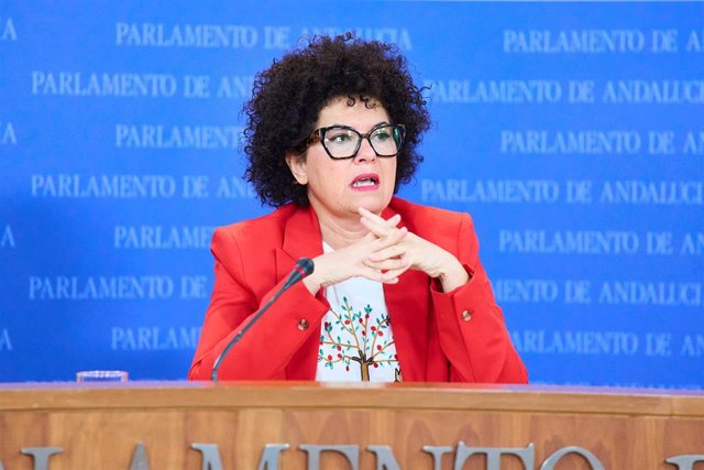 La presidenta del Grupo Mixto-Adelante Andalucía, Maribel Mora, este miércoles en rueda de prensa. 