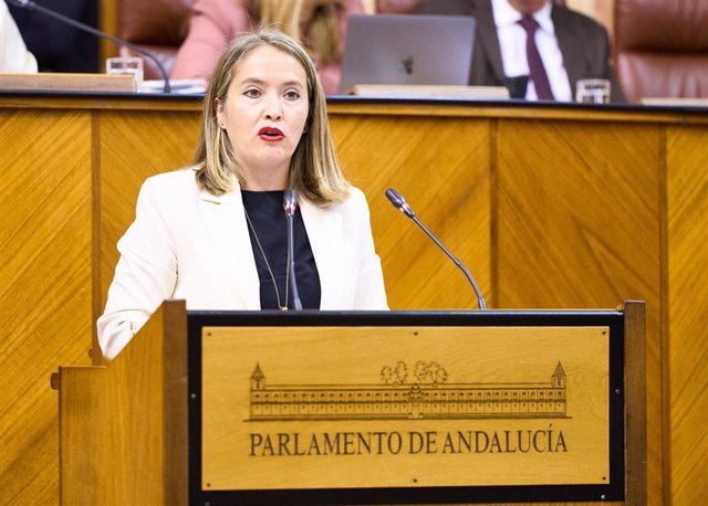 La parlamentaria del PSOE-A Alicia Murillo interviene en el Pleno durante el debate de totalidad del Presupuesto andaluz de 2024.