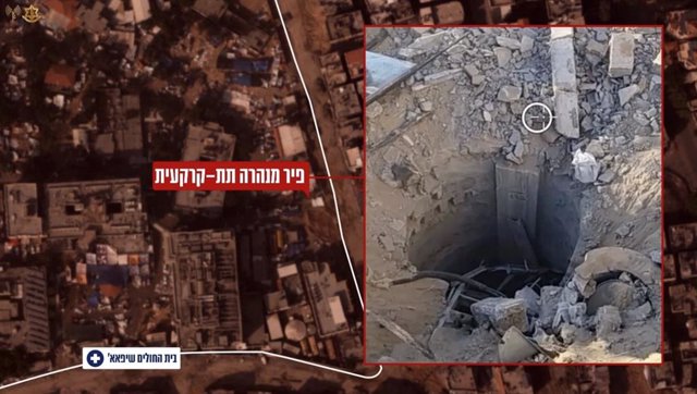Supuesto túnel de Hamás junto al Hospital Al Shifa de Ciudad de Gaza