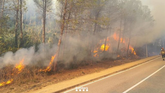 Imatge de l'incendi a Sant Julià de Ramis (Girona)