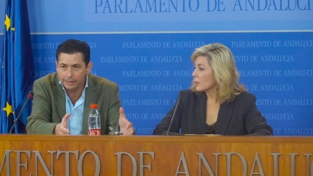 Los diputados socialistas Rafael Márquez y Ana Romero, este jueves en rueda de prensa.