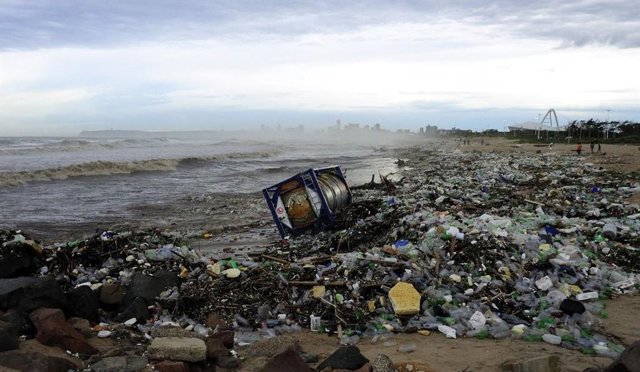 Basura depositada en la playa por la marea