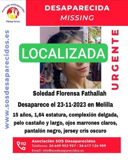 Localizada en Málaga la menor melillense desaparecida desde el pasado 23 de noviembre