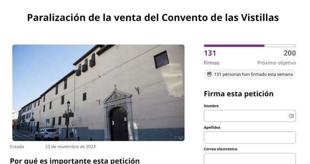 Captura de pantalla de la petición en la plataforma