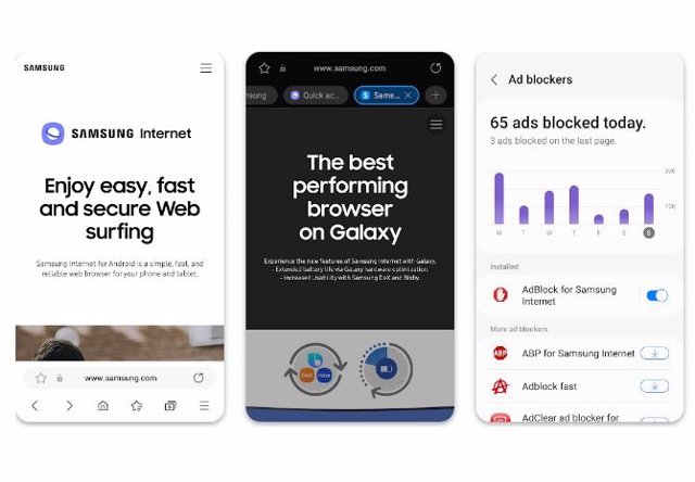 Interfaz de Samsung Internet para móviles