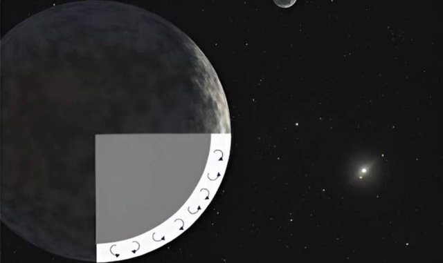 Una representación del núcleo rocoso y la capa de hielo de Eris sobre un fondo ilustrado de la NASA.