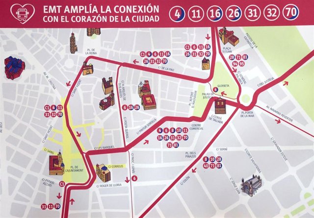 Archivo - Mapa de la remodelación de las líneas de la EMT en el centro de la ciudad de València.