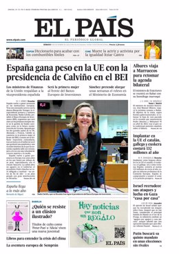 Portada de El País del sábado 9 de diciembre de 2023