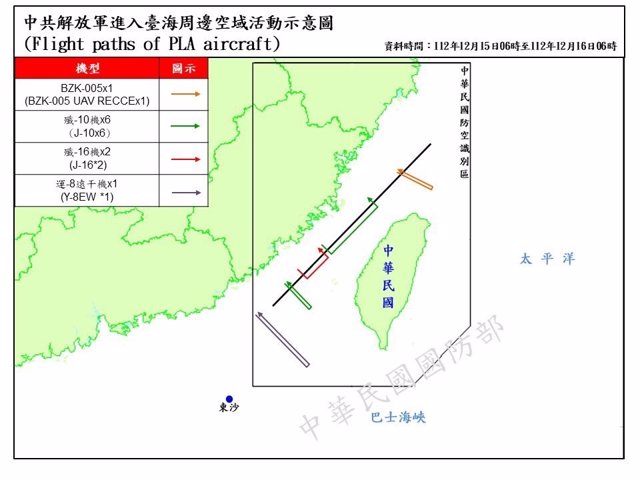 Mapa de las incursiones de cazas chinos en el espacio aéreo de Taiwán