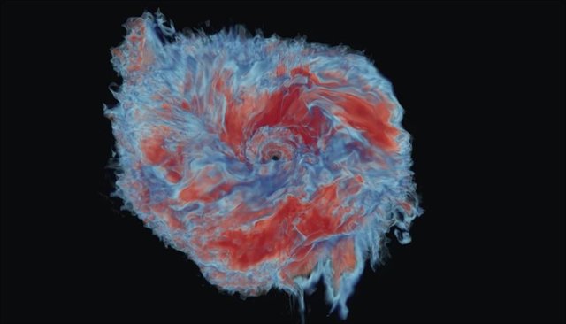 Simulación numérica del material eyectado resultante de una fusión de estrellas de neutrones