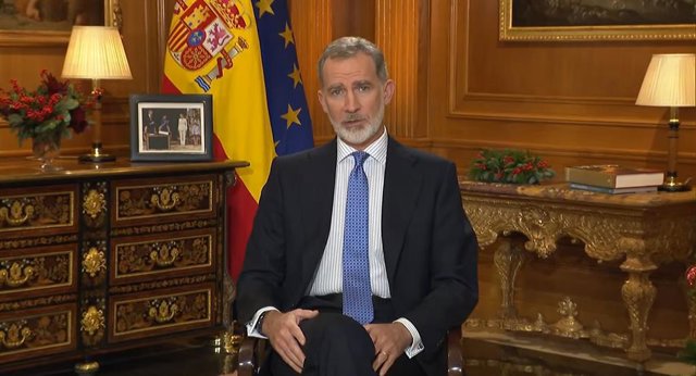 El Rei Felipe VI ofereix el seu tradicional discurs de Nochebuena des de Sarsuela, a Madrid (Espanya) a 24 de desembre de 2023.
