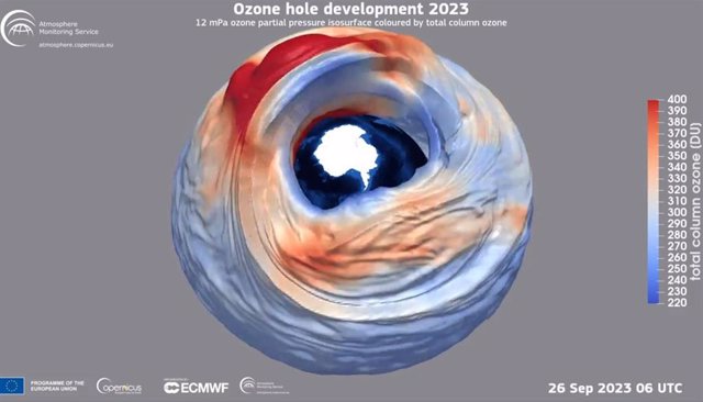Agujero antártico de la capa de ozono en septiembre de 2023